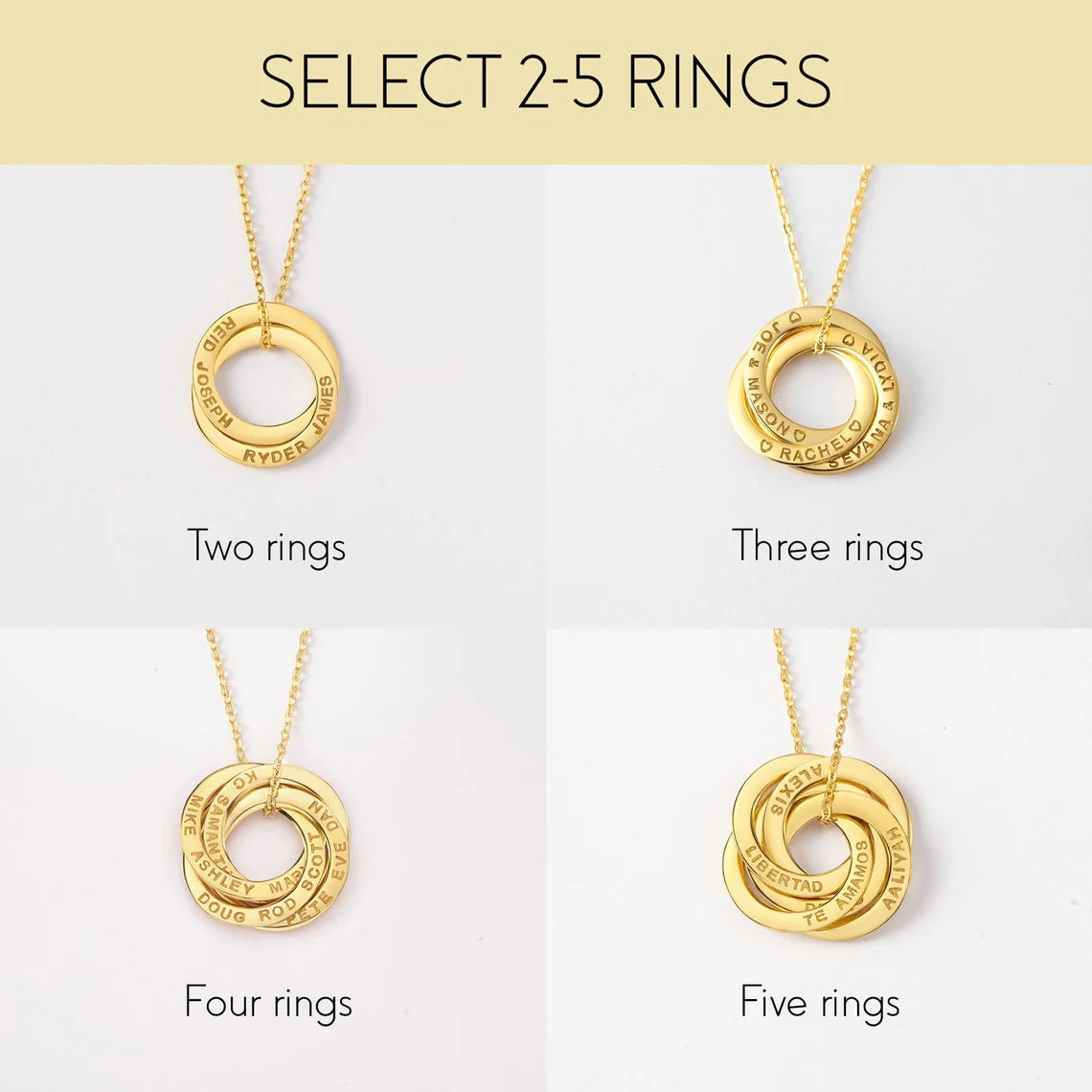 Personalised Interlocking Rings Family Necklace – Children’s Names Keepsake