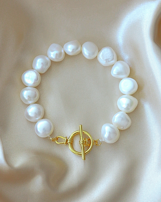 Baroque Freshwater Pearl Bracelet with 925 Sterling Silver & 18K Gold-Plated Toggle Clasp