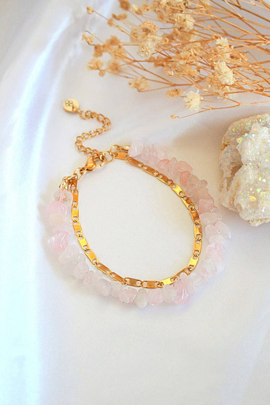 Rose Quartz & 24K Gold-Plated Double-Layer Bracelet
