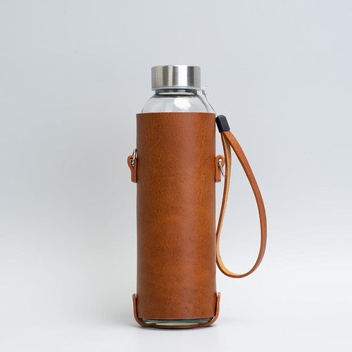 Leather & Glass Crossbody Water Bottle Set – 500 ml Eco-Chic Hydration
