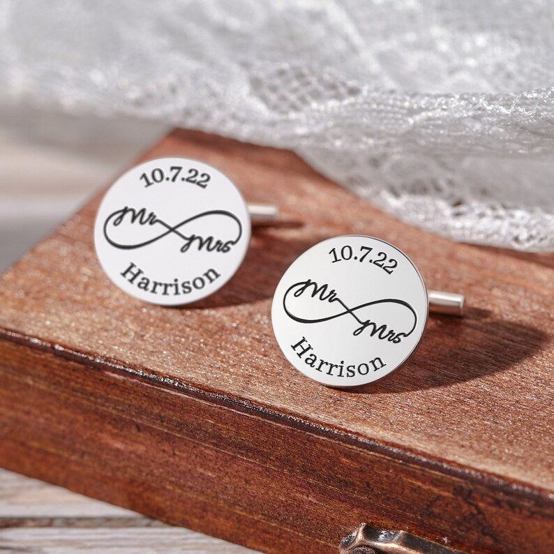 Personalised Sterling Silver Wedding Cufflinks – Engraved for the Groom
